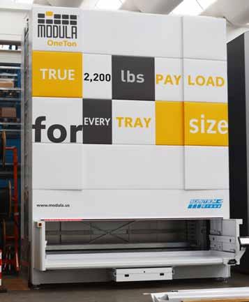 Sharing its design with the original Modula Lift, all Modula OneTon units provide a maximum tray load capacity of 2,200 lbs (990