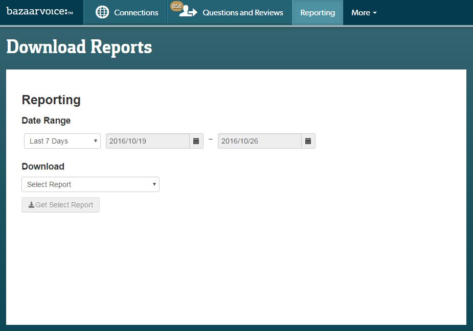 Reporting Bazaarvoice includes a reporting function with your Connections account.