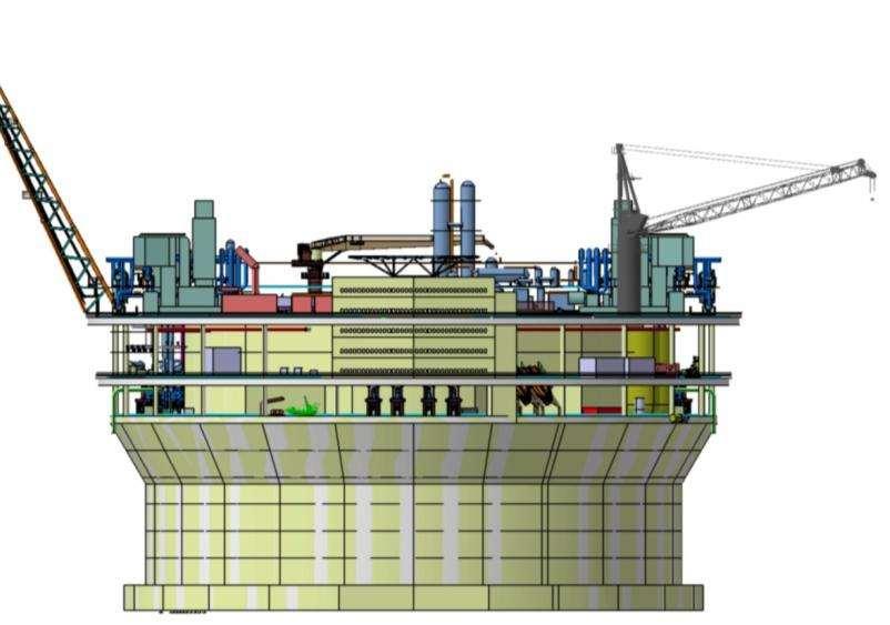 SEVAN FLNG Main Dimensions Based on Sevan Cylindrcal Hull Hull diameter: Main deck diameter: Process deck diameter: Main deck elevation: Process deck elevation: Operating Draft: