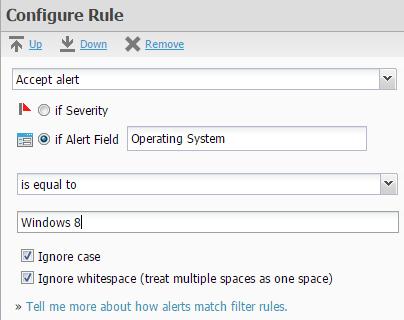 MATCHING RULES Adding a new matching rule notifies Web Help Desk to match certain variables in alert text fields or a defined severity level.