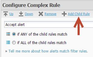 3. Configure the rule based on the severity of the alert, or an alert field value. For both the Accept alert and Reject alert options, Ignore case and Ignore white space are active by default.