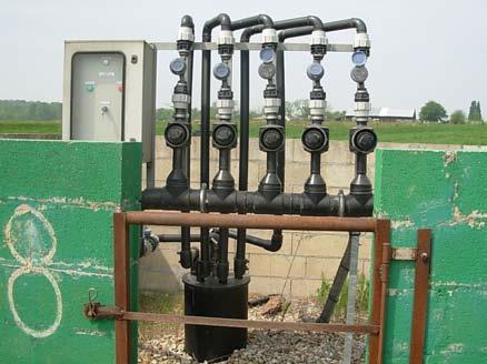 Figure 7. Left: view of surface installation of 5 injection lines with manual control valves and flowmeter Champlâtreux landfill site, COSSON Co.