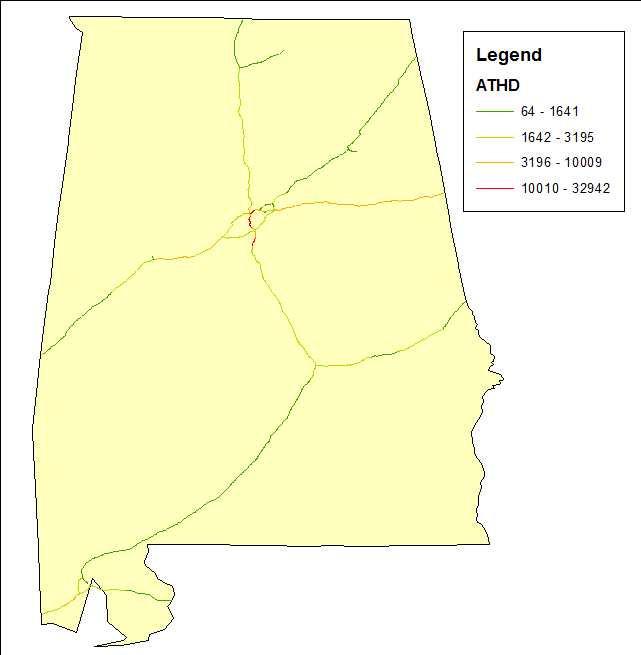 Figure D-9 shows the Annual Truck Hours of Delay for Alabama interstate.