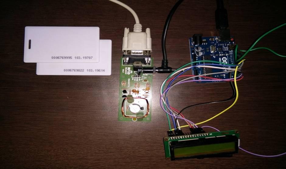 Hardware implementation of the whole system containing RFID tag, RFID reader, Arduino, LCD are shown in Fig.8.