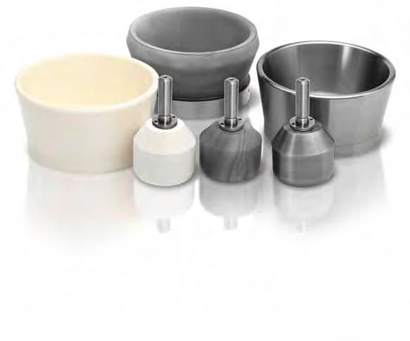 Mortar Grinder Selection of grinding sets Mortar and pestle made of 7 different materials The choice of the suitable grinding set material depends primarily on the hardness of the sample and the