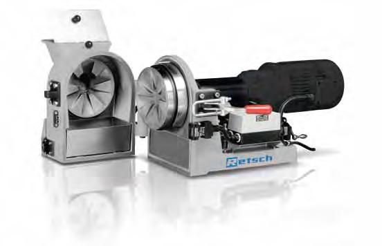 for dust extraction Maintenance-free 3-phase geared motor 2 year warranty, CE-conform Thanks to its robust design, the RETSCH Disc Mill DM 200 can be used under rough conditions in laboratories and
