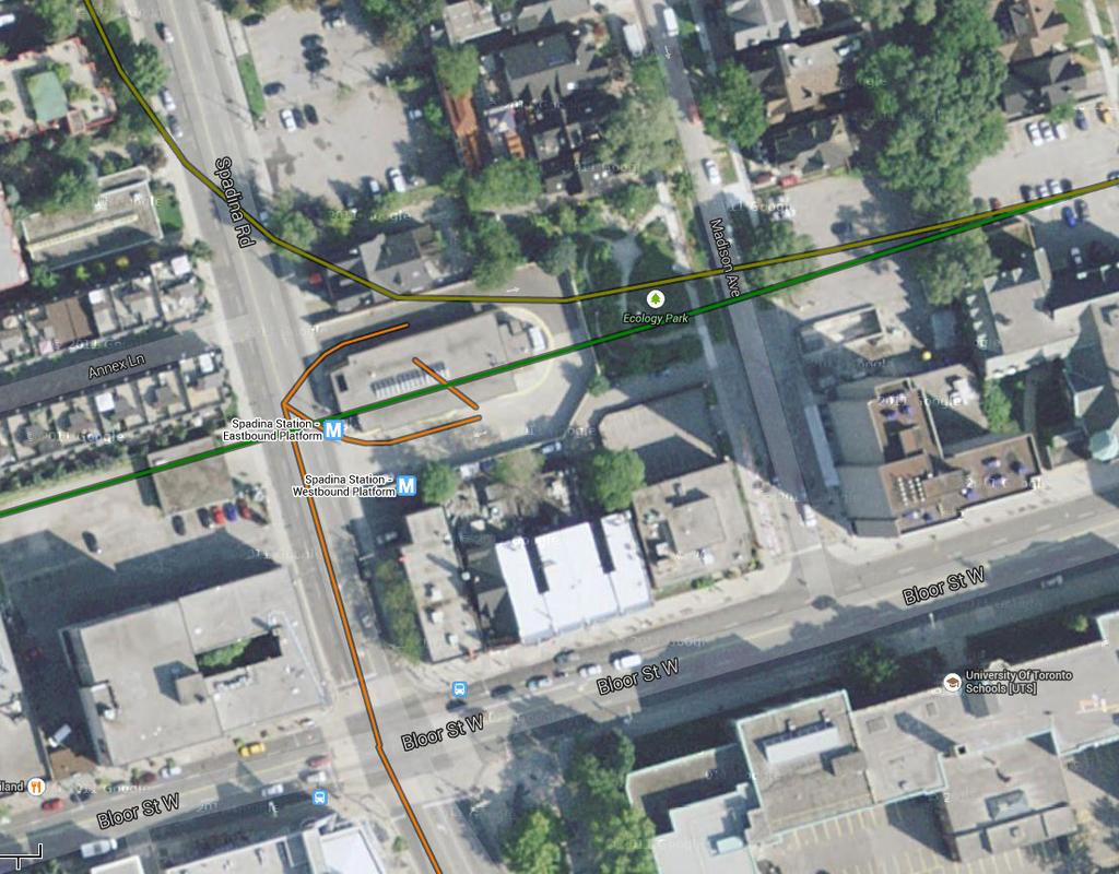 316 Bloor Street West, Toronto Page 13 Noise and Vibration Feasibility Study October 28, 214 Madison Pub and Hotel Ecology Park Spadina Subway Line Spadina