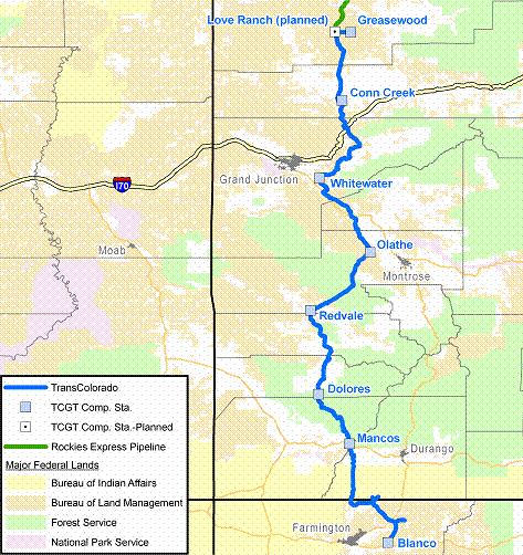 TransColorado Gas Transmission TransColorado 301 miles of 22 & 24 pipeline Originates at Greasewood, CO Terminates at Blanco,