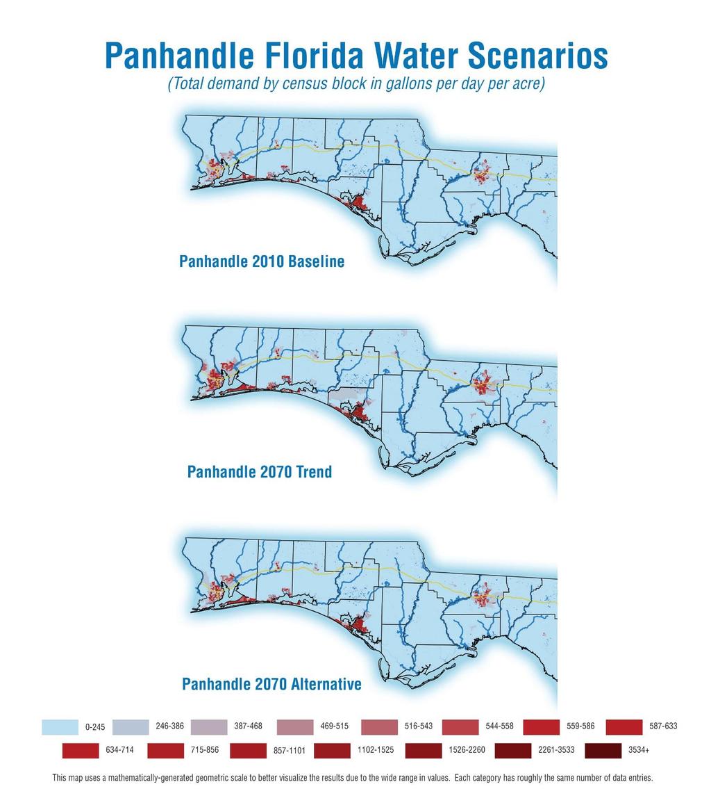 Panhandle Florida Results In the Panhandle, development-related demand is significantly greater than the agriculture demand, and agriculture demand is relatively