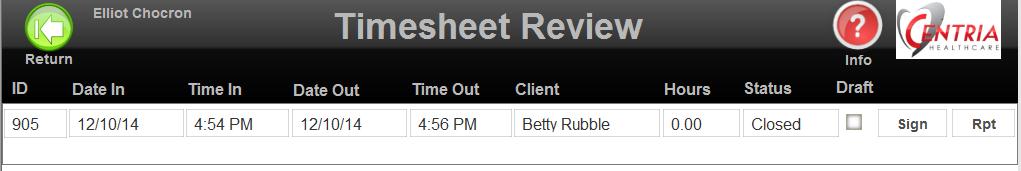 Figure 14 Timesheet Review Screen If you wish to review the shift summary, tap on the Rpt button on the timesheet row.