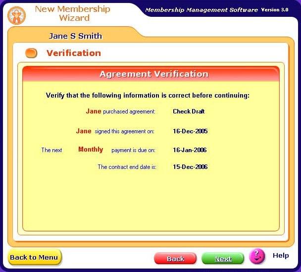 17. The Verification screen displays the information you have selected.