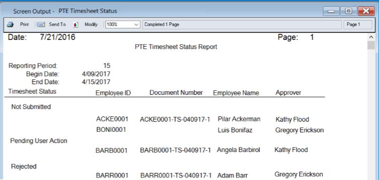 Project Accounting Features 84 PA Timesheet Status Report Print by