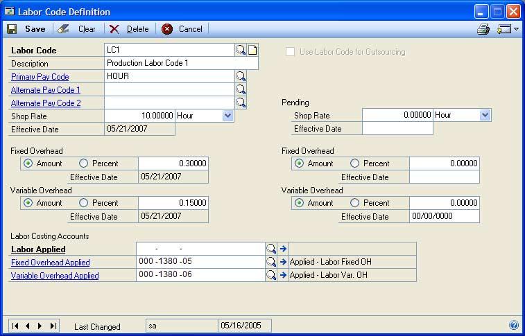 CHAPTER 1 MACHINES AND LABOR CODES To delete a machine record: 1. Open the Machine Definition window. (Cards >> Manufacturing >> Machines) 2. Enter or select the ID of the machine to delete. 3.