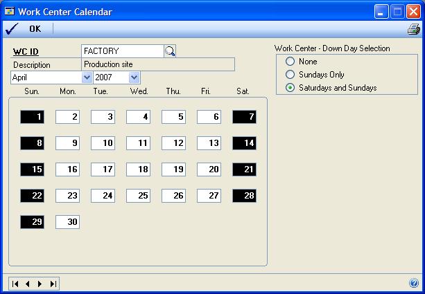CHAPTER 2 WORK CENTERS Refer to the following topics for more information: Defining a work center calendar on page 31 Adjusting a work center calendar on page 32 Defining a work center calendar