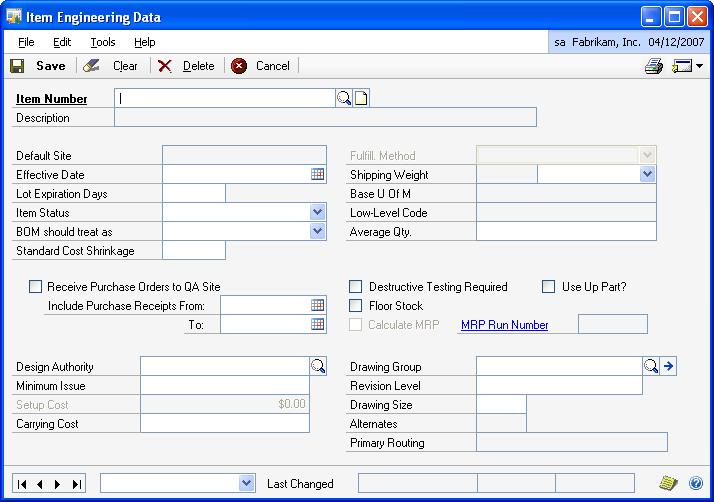 PART 2 ITEM EXTENSIONS Entering item engineering data You can enter engineering information for each item that s used in your manufacturing process.