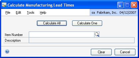 PART 2 ITEM EXTENSIONS Component lead time To view the lead time requirements for the components of a manufactured item, enter or select a manufactured item, mark Lead Times and then select a bill of