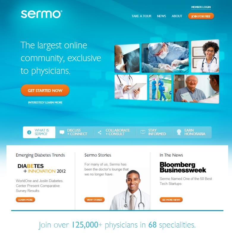 Case Study: Background Homepage Sermo is the largest online community, exclusive to physicians.