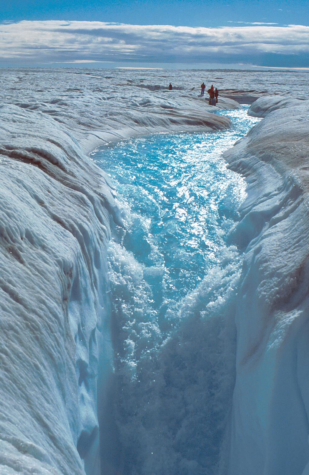 Surface Melt on Greenland Melt descending into a moulin, a vertical shaft carrying water to ice