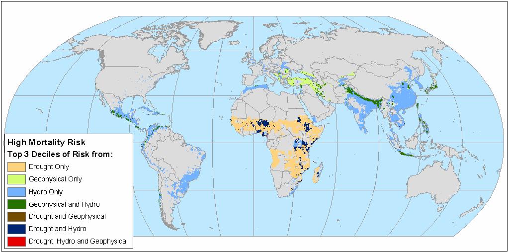 Global Natural Disaster Hotspots - Mortality Areas of high relative risk based on