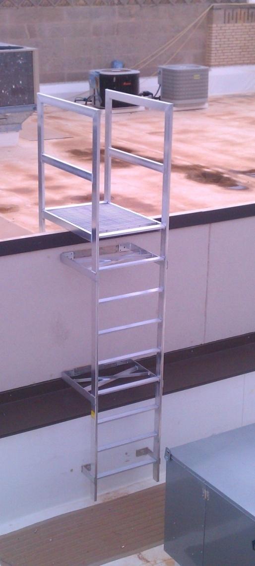 Fixed Vertical Ladders with Walk-thrus for Platforms and Landings 0 A platform is used when crossing over parapet walls that can not be used as a step.