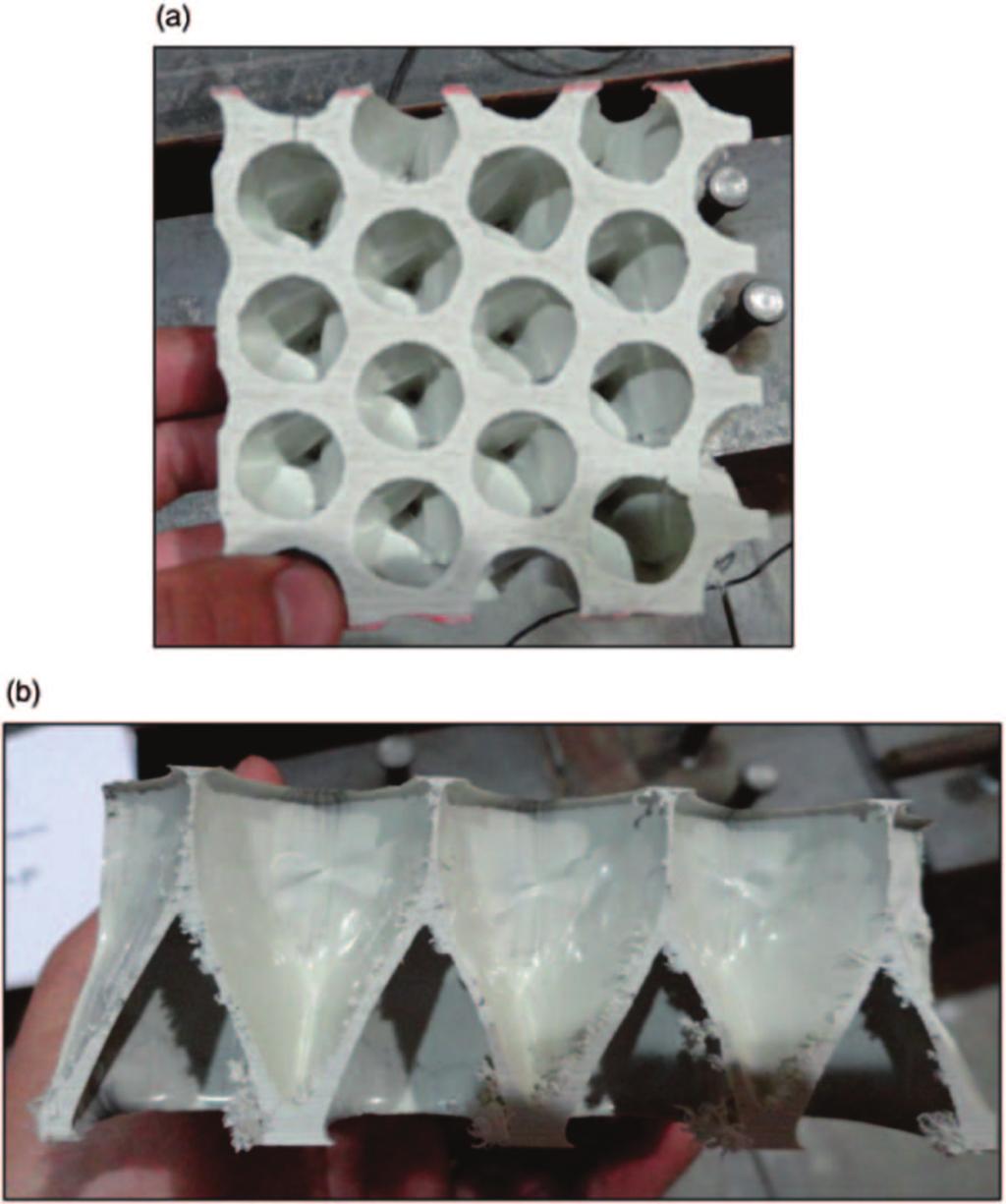 D ro p weight testing on sandw ich pa nels with thermoplastic core mat e r i a l 327 Figure 1. Cell structure of Norcore. (a) Top View (b) Edge View.