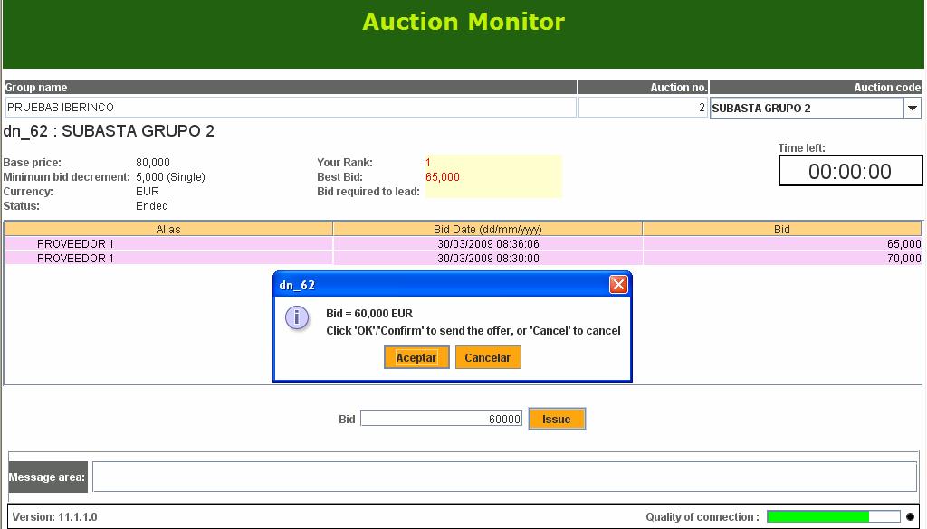 Auctions Guide Supplier 4. Entering bids The system will display your bid with the name of your company.