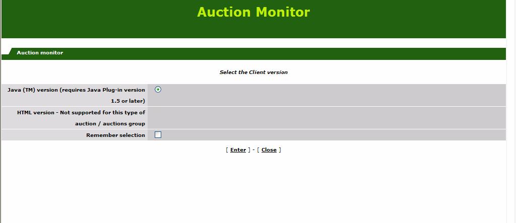 3. Access the auction: Select Java (recommended) or HTML Select version: JAVA or HTML.