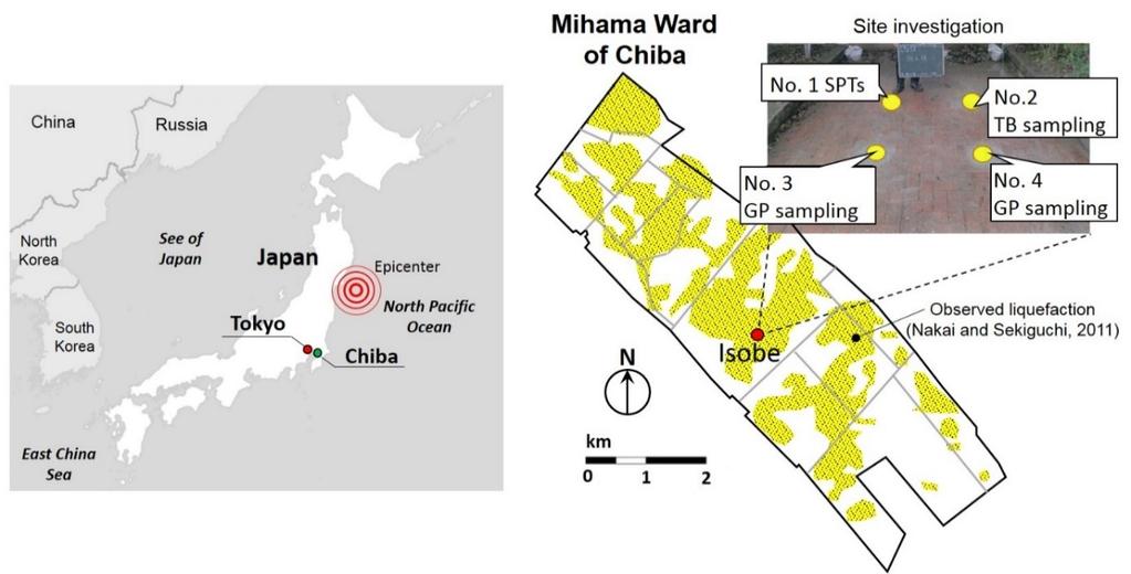 Sampling Location The samples used in this study were collected from two sandy soil layers (reclaimed and alluvial deposits) in Mihama ward, Chiba City, Japan (Figure 2), where severe liquefaction