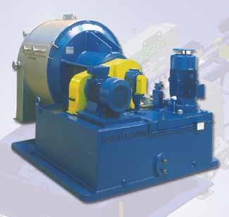 Machine Design The SIEBTECHNIK pusher centrifuge shows clear separation of the: Process area Bearing and drive assemblies Hydraulic mechanism The rotating parts are in a horizontal position, ensuring