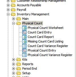 PHYSICAL COUNT WORKSHEET METHOD To print the Physical Count Worksheet, click on Inventory Management -> Physical Count -> Physical Count Worksheet.