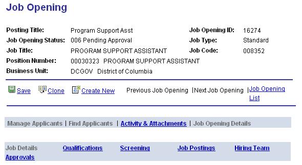 4. Click on each tab (Job Detail, Qualification, Screening, Job