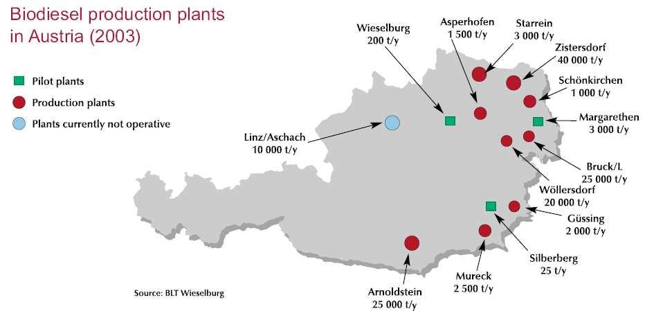 4. Mapping of Existing Biorefineries Biofuels Krems* 25 000 t/y Lobau* 95 000 t/y * From 2007
