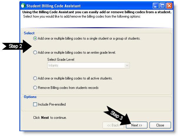 On the Home screen, click Student Billing Code. Step 2. Step 3.