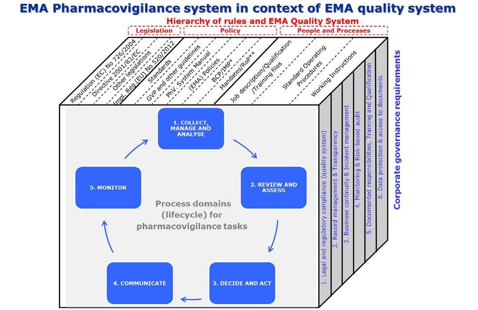 The detailed operational requirements of all EMA pharmacovigilance tasks that constitute the EMA pharmacovigilance system are set out in the Agency's policies, standard operating procedures (SOPs)