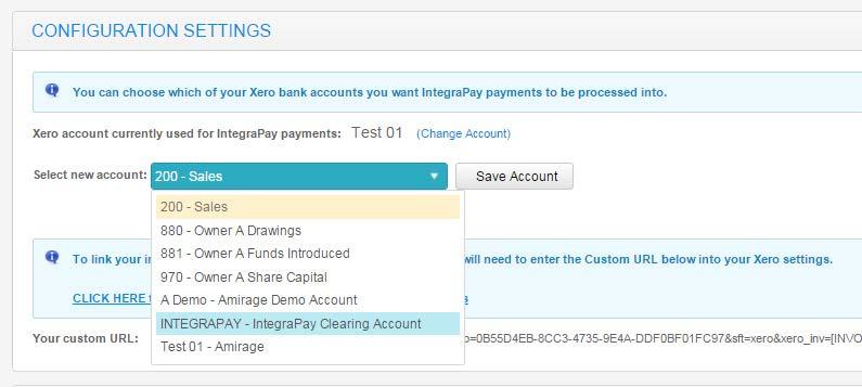 Once the clearing account has been created, log in to the IntegraPay Console 1. Go to the Configuration Settings 2. Click Change Account 3.