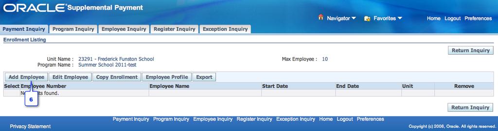 5. Click on the Enrollment List tab. 6. Click on the Add Employee tab. 7.