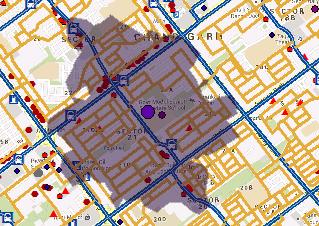 6.3 Service Area Module: As the name suggests with this module let the user to find out the service area of any facility situated in the location.