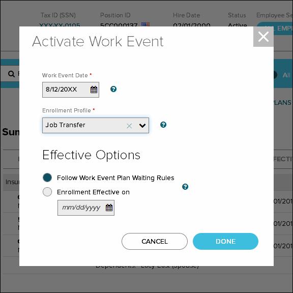 Part 1: Transfer the Employee and Activate the Work Event Enrollment Profile (cont.