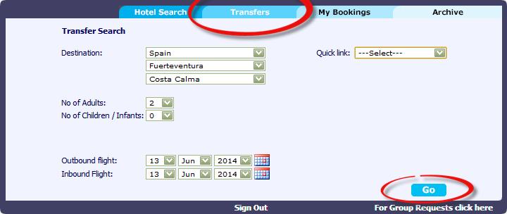 Booking Transfers Transfers can be booked whilst confirming the accommodation within hotel search, by adding to an accommodation booking in the My Bookings section once your accommodation has been