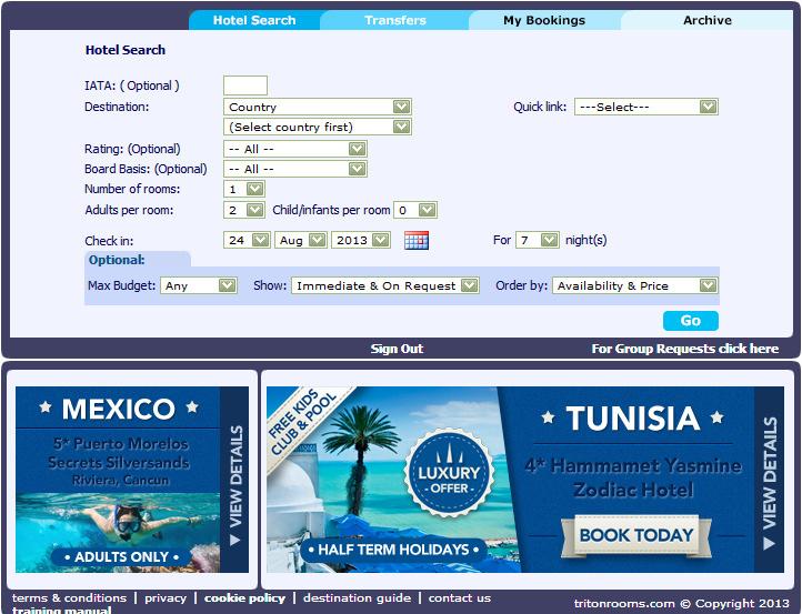 TritonRooms Functionality Used to search for accommodation availability Used to search for shuttle and private one-way and return transfers Provides an administration