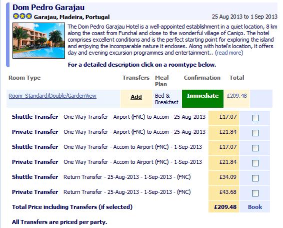 Property Results shows a summary of each property: Accommodation description, click the room type to view a brochure page for the property.