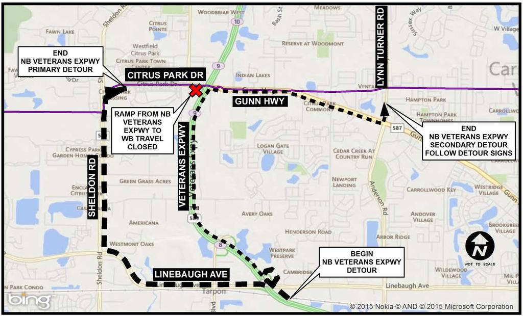 Detour During the Test (1) For Northbound Veterans Expwy:
