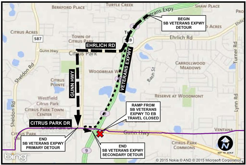 Detour During the Test (2) For Southbound Veterans Expwy: