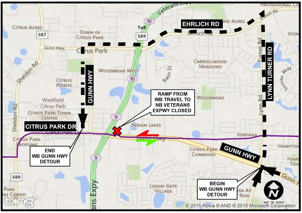 Detour During the Test (4) For Westbound Gunn Hwy: