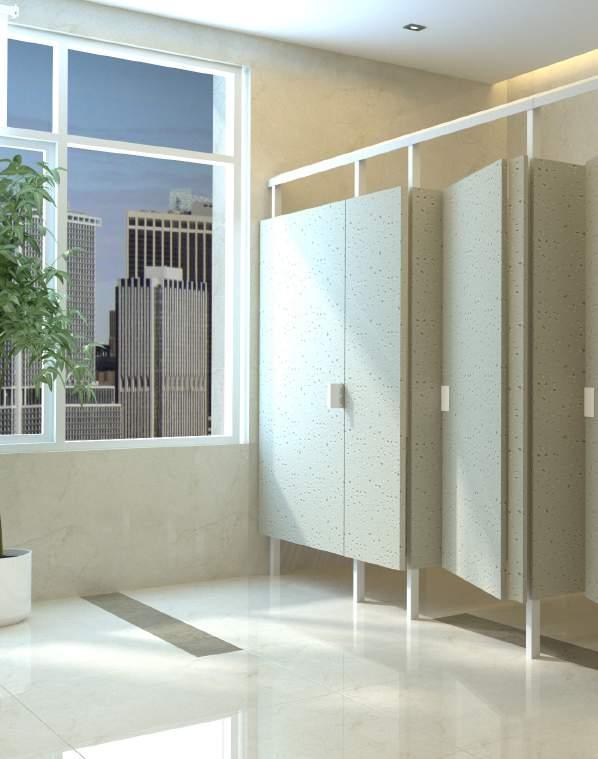 next GENERATION of PARTITIONS Eclipse Partitions Color: Gravel, Texture: Orange Peel Configuration: Floor Mounted Overhead Braced, Height: 62 Standard Panels & Doors INNOVATIVE HINGE The