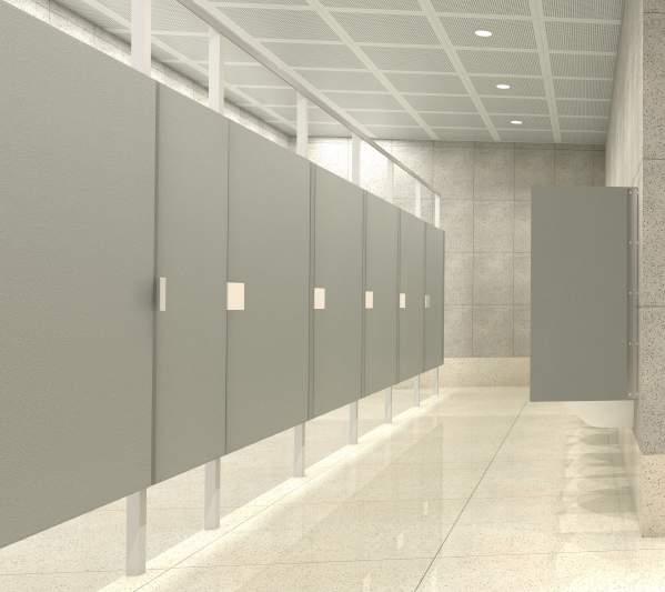 why PERFORMANCE PLASTICS Eclipse Partitions Color: Stainless, Texture: Rotary Brushed Configuration: Floor Mounted Overhead Braced, Height: 55" Standard Panels & Doors Urinal Screens Color: Stainless