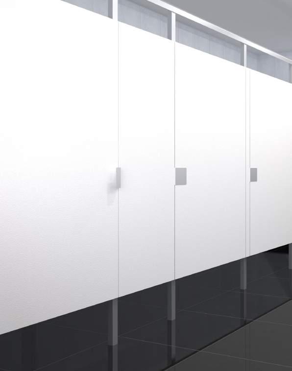 privacy by DESIGN Eclipse Partitions Color: White, Texture: Orange Peel Configuration: Floor Mounted Overhead Braced, Height: 62" Standard Panels & Doors Eclipse Partitions are the future of restroom