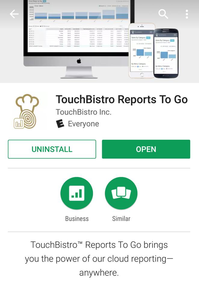 You can now install a mobile app version of TouchBistro's Cloud reporting called Reports to Go.