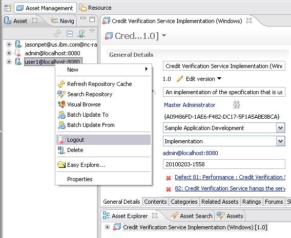 Disconnect repository connections by logging out (RAM client for Eclipse) You can log out of repository connections to disconnect workspace assets from the server You can edit disconnected assets in