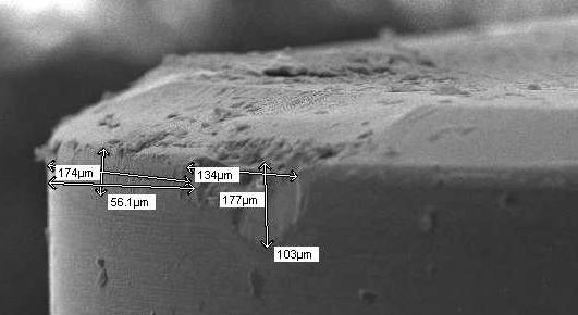 SEM view on saw tooth formation cutting speed of 125 and feed rate of.3. vicinity of the tool face, a built up edge is formed.